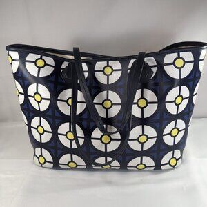 Jonathan Adler Geometric Tote Bag Leather Blue White Yellow Large Shoulder Purse